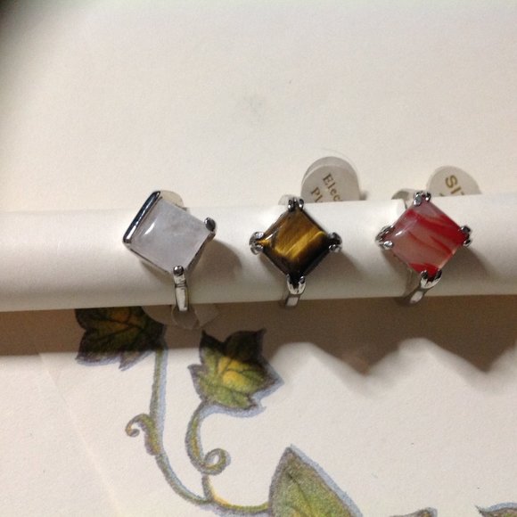 3 Vintage Silver Tone Electroplated Gemstone Rings Size 7 - Picture 2 of 4